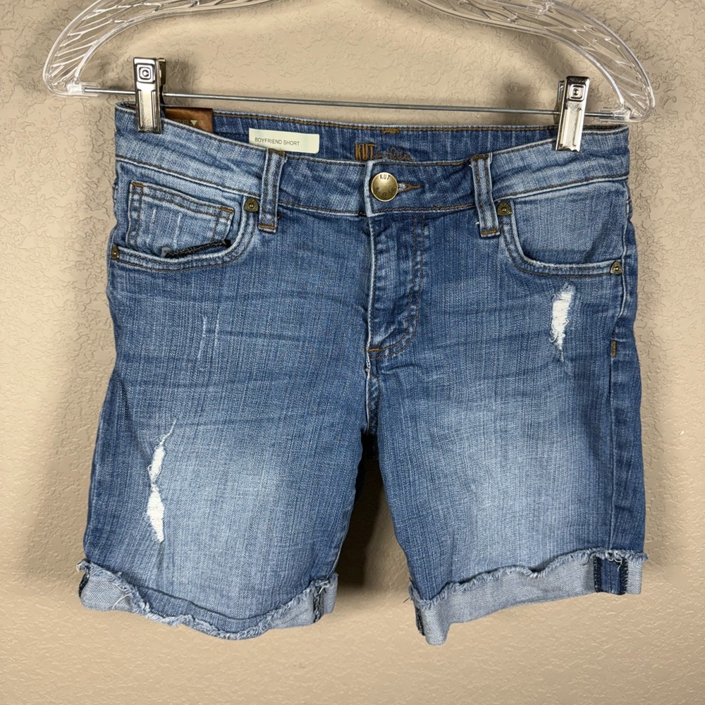 Kut from the Kloth Blue Jean Shorts with Distressed Details